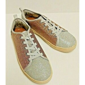 Girls Size 3 Toms Silver Gold Glitter Sneakers Shoes Bling Y3